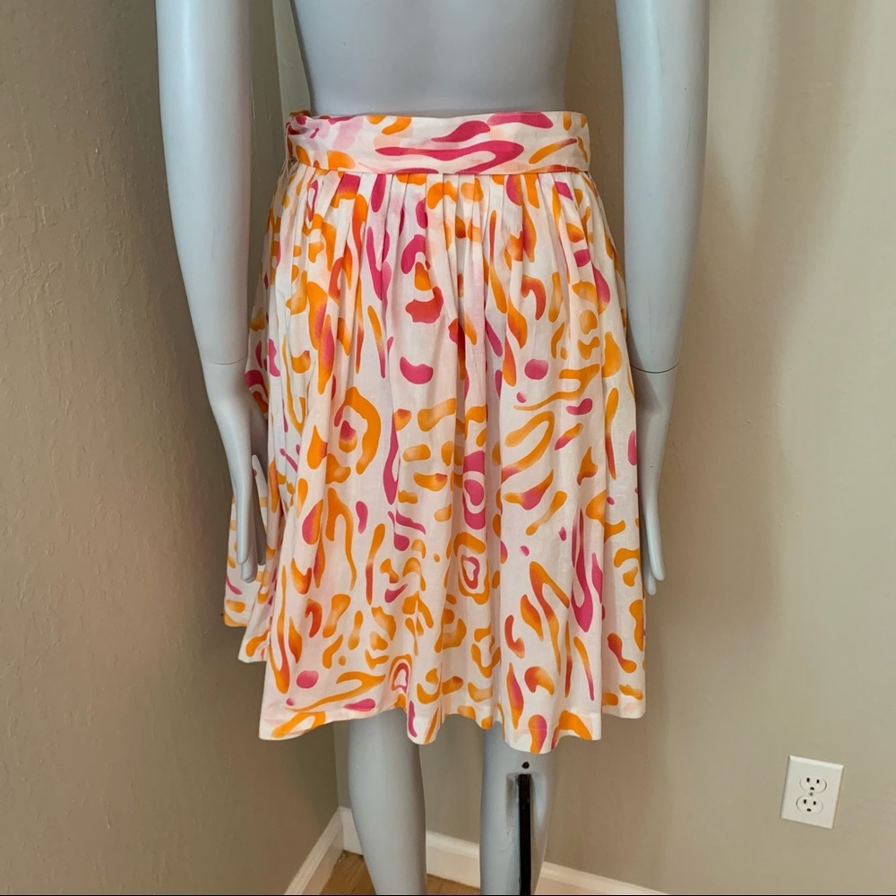 PICNIC BY CPW 100% Cotton Pleated Skirt Orange & Bright Pink Abstract Print - Picture 6 of 14